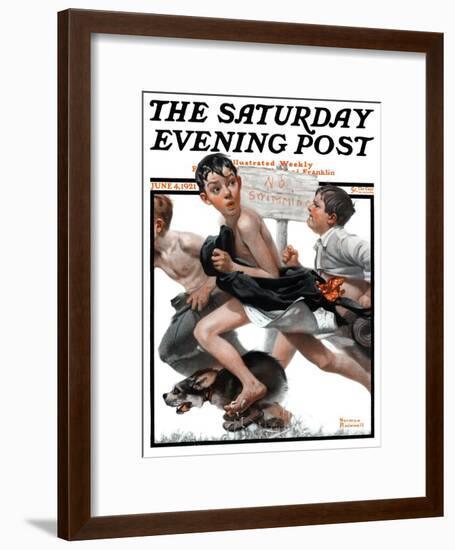 "No Swimming" Saturday Evening Post Cover, June 4,1921-Norman Rockwell-Framed Giclee Print