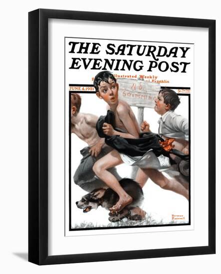 "No Swimming" Saturday Evening Post Cover, June 4,1921-Norman Rockwell-Framed Giclee Print