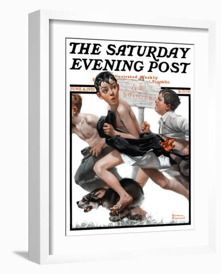 "No Swimming" Saturday Evening Post Cover, June 4,1921-Norman Rockwell-Framed Giclee Print