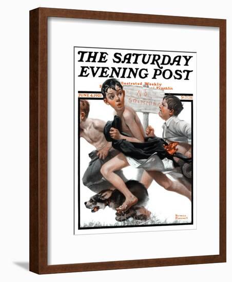 "No Swimming" Saturday Evening Post Cover, June 4,1921-Norman Rockwell-Framed Giclee Print