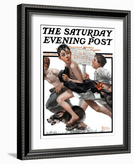 "No Swimming" Saturday Evening Post Cover, June 4,1921-Norman Rockwell-Framed Giclee Print