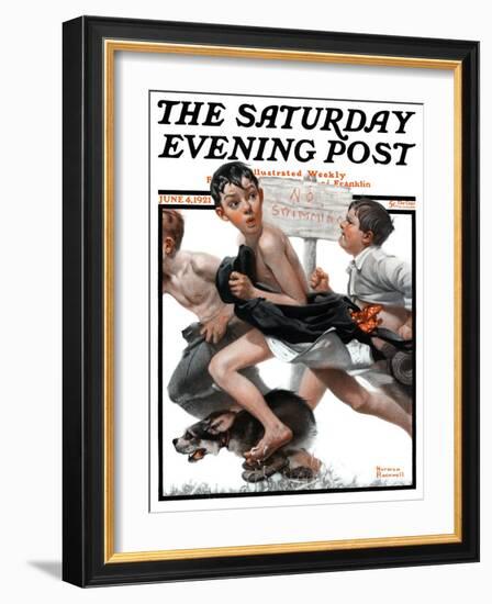 "No Swimming" Saturday Evening Post Cover, June 4,1921-Norman Rockwell-Framed Giclee Print