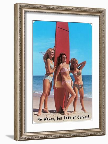 No Waves But Lots of Curves, Three Surfer Girls-null-Framed Art Print