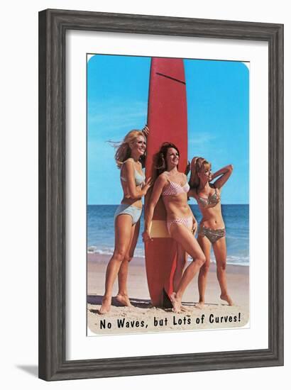 No Waves But Lots of Curves, Three Surfer Girls-null-Framed Art Print