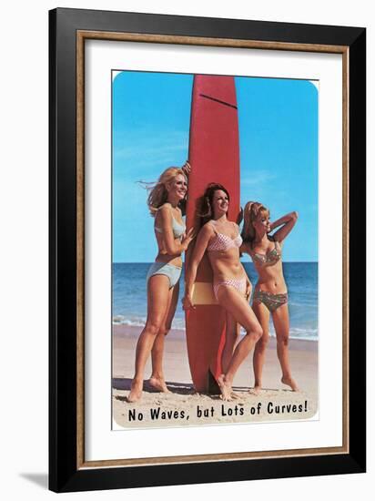 No Waves But Lots of Curves, Three Surfer Girls-null-Framed Art Print