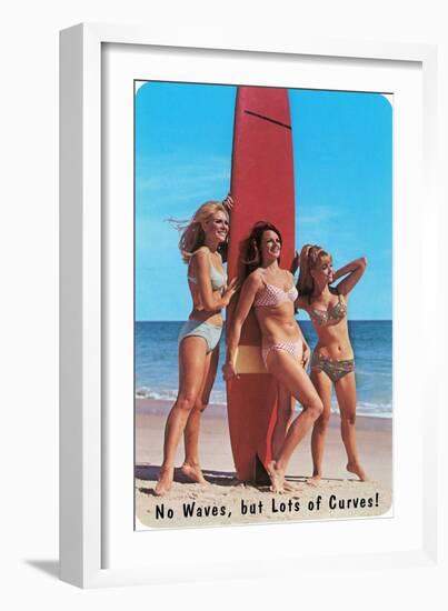 No Waves But Lots of Curves, Three Surfer Girls-null-Framed Art Print