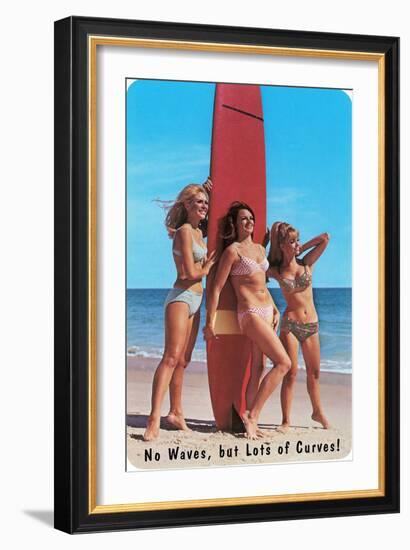 No Waves But Lots of Curves, Three Surfer Girls-null-Framed Art Print