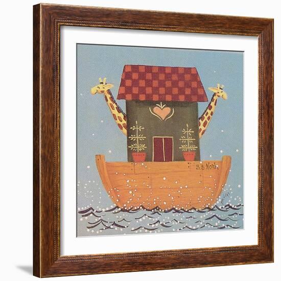 Noah’s Ark, an Ark with 2 Giraffes Sticking Out their Heads-Beverly Johnston-Framed Giclee Print