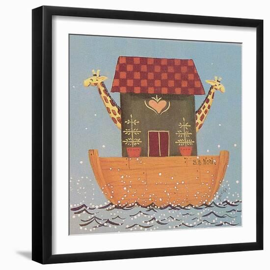 Noah’s Ark, an Ark with 2 Giraffes Sticking Out their Heads-Beverly Johnston-Framed Giclee Print