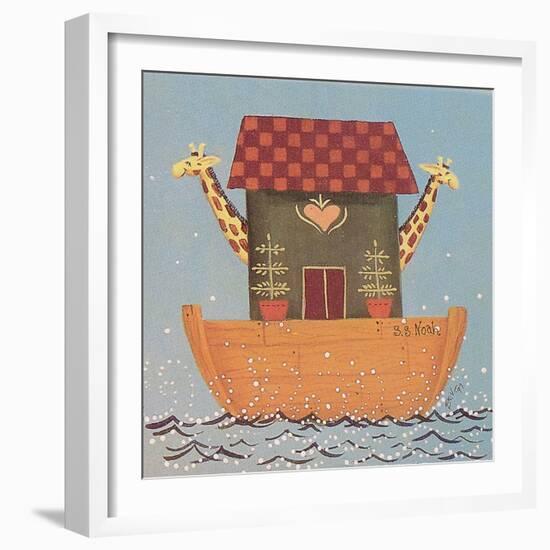 Noah’s Ark, an Ark with 2 Giraffes Sticking Out their Heads-Beverly Johnston-Framed Giclee Print