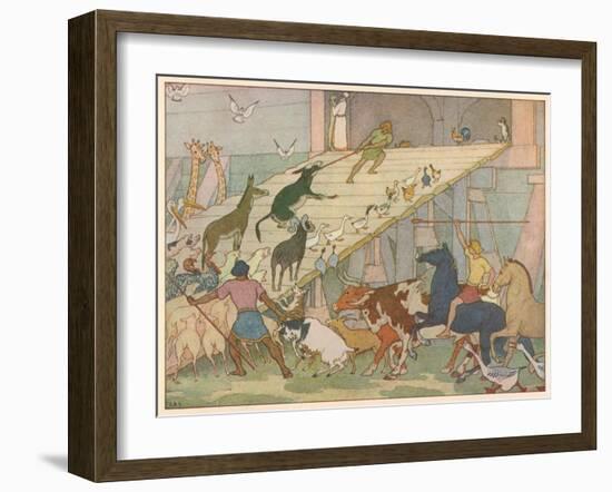 Noah's Ark, Noah's Sons Encourage the Animal Couples to Board the Ark-E. Boyd Smith-Framed Art Print