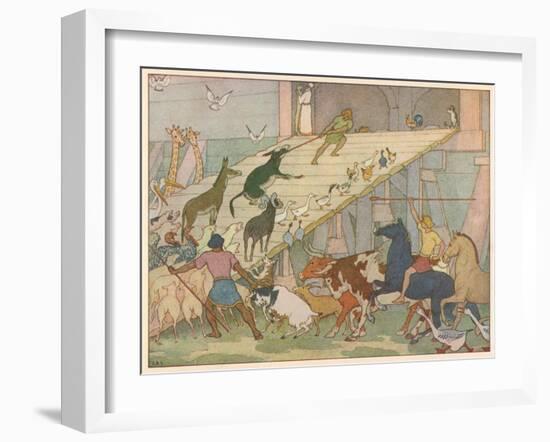 Noah's Ark, Noah's Sons Encourage the Animal Couples to Board the Ark-E. Boyd Smith-Framed Art Print