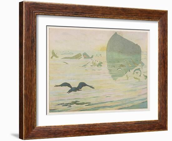 Noah's Ark, Noah Sends Forth the Raven to See if There's Any Sign of the Weather Clearing-E. Boyd Smith-Framed Art Print