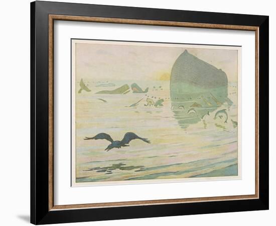 Noah's Ark, Noah Sends Forth the Raven to See if There's Any Sign of the Weather Clearing-E. Boyd Smith-Framed Art Print