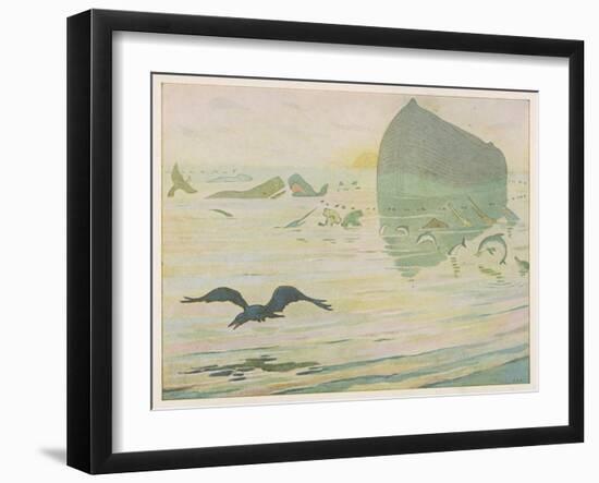 Noah's Ark, Noah Sends Forth the Raven to See if There's Any Sign of the Weather Clearing-E. Boyd Smith-Framed Art Print