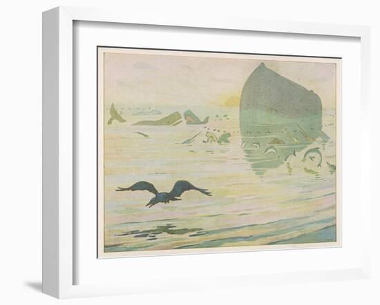 Noah's Ark, Noah Sends Forth the Raven to See if There's Any Sign of the Weather Clearing-E. Boyd Smith-Framed Art Print