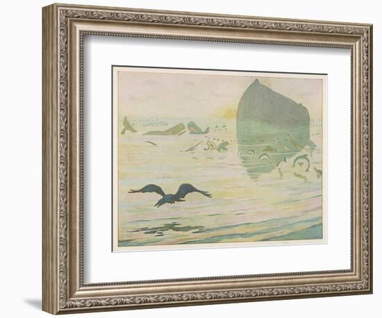 Noah's Ark, Noah Sends Forth the Raven to See if There's Any Sign of the Weather Clearing-E. Boyd Smith-Framed Art Print