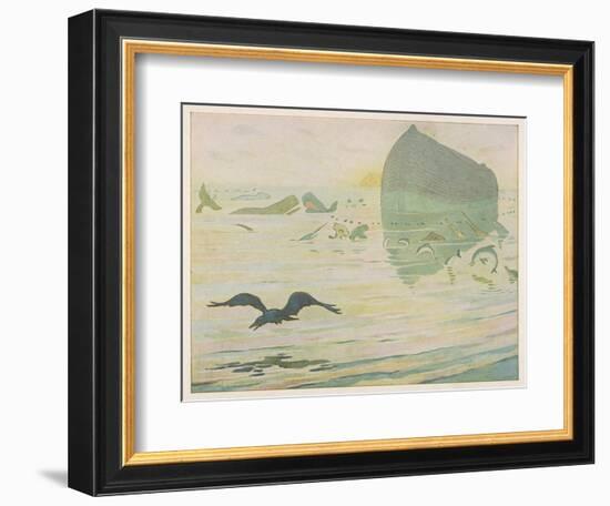 Noah's Ark, Noah Sends Forth the Raven to See if There's Any Sign of the Weather Clearing-E. Boyd Smith-Framed Art Print