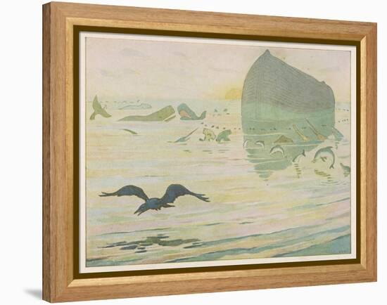 Noah's Ark, Noah Sends Forth the Raven to See if There's Any Sign of the Weather Clearing-E. Boyd Smith-Framed Stretched Canvas