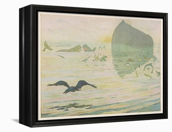 Noah's Ark, Noah Sends Forth the Raven to See if There's Any Sign of the Weather Clearing-E. Boyd Smith-Framed Stretched Canvas