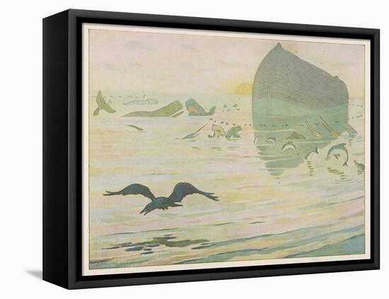 Noah's Ark, Noah Sends Forth the Raven to See if There's Any Sign of the Weather Clearing-E. Boyd Smith-Framed Stretched Canvas