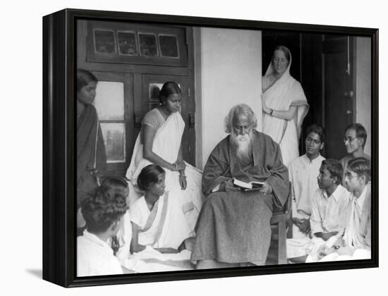 Nobel Prize Winning Indian Poet Rabindranath Tagore Reading to Others-null-Framed Premier Image Canvas