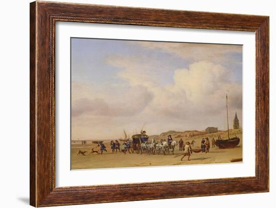 Noble Carriage on the Beach at Scheveningen, 1660 (Oil on Panel)-Adriaen van de Velde-Framed Giclee Print