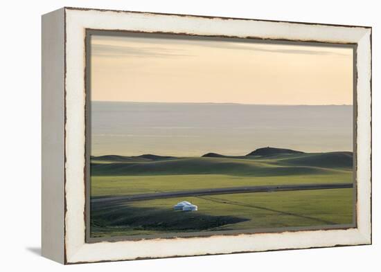 Nomadic camp and hills, Bayandalai district, South Gobi province, Mongolia, Central Asia, Asia-Francesco Vaninetti-Framed Premier Image Canvas