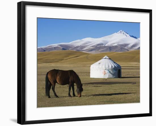 Nomads Horse and Yurt, Bayanbulak, Xinjiang Province, China, Asia-Christian Kober-Framed Photographic Print