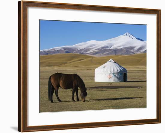 Nomads Horse and Yurt, Bayanbulak, Xinjiang Province, China, Asia-Christian Kober-Framed Photographic Print