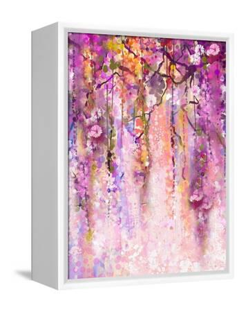 Watercolor Painting. Spring Purple Flowers Wisteria