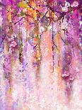 Watercolor Painting. Spring Purple Flowers Wisteria Background-Nongkran_ch-Stretched Canvas