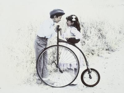 Little Boy and Girl by Old Fashioned Bicycle Giclee Print Nora Hernandez Art