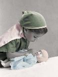 Young Girl Dressed as Nurse Tending to a Baby Doll.Get Well-Nora Hernandez-Giclee Print