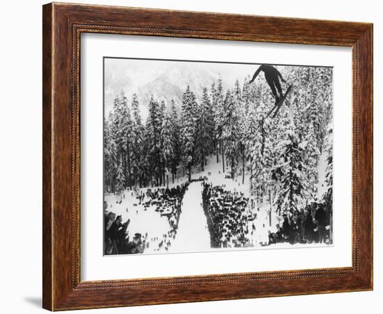 Nordal Kaldahl of Canada Won the Northwest Ski Jumping Championship, at Big Hill, Cascade Mountains-null-Framed Premium Photographic Print