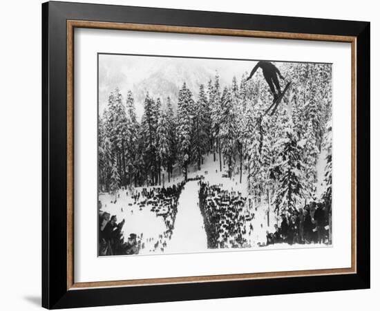 Nordal Kaldahl of Canada Won the Northwest Ski Jumping Championship, at Big Hill, Cascade Mountains-null-Framed Premium Photographic Print