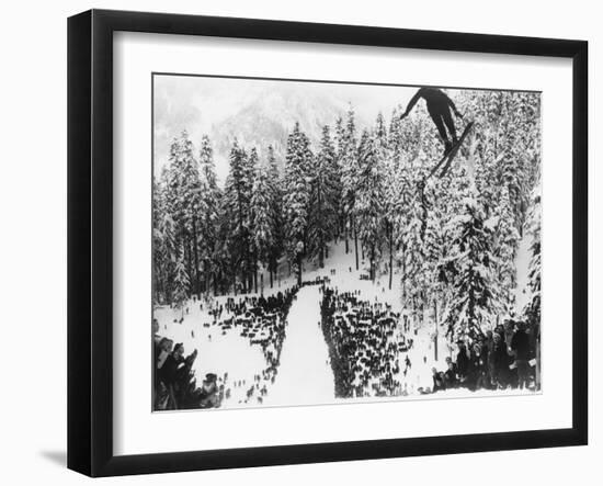 Nordal Kaldahl of Canada Won the Northwest Ski Jumping Championship, at Big Hill, Cascade Mountains-null-Framed Premium Photographic Print