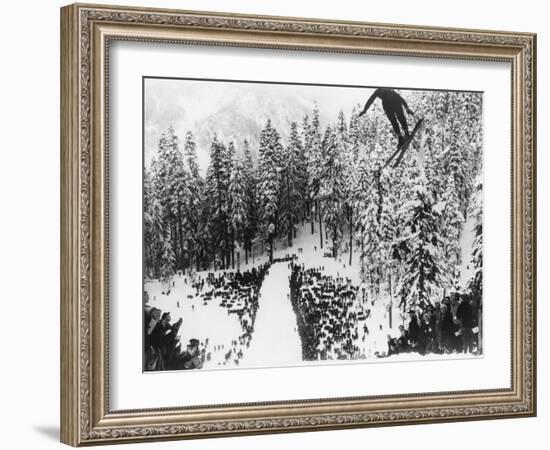 Nordal Kaldahl of Canada Won the Northwest Ski Jumping Championship, at Big Hill, Cascade Mountains-null-Framed Photo