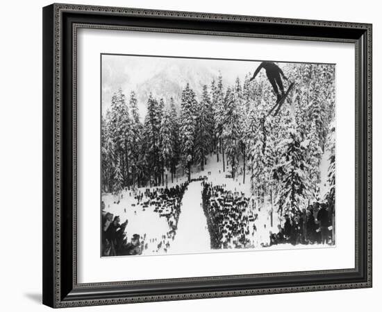 Nordal Kaldahl of Canada Won the Northwest Ski Jumping Championship, at Big Hill, Cascade Mountains-null-Framed Photo