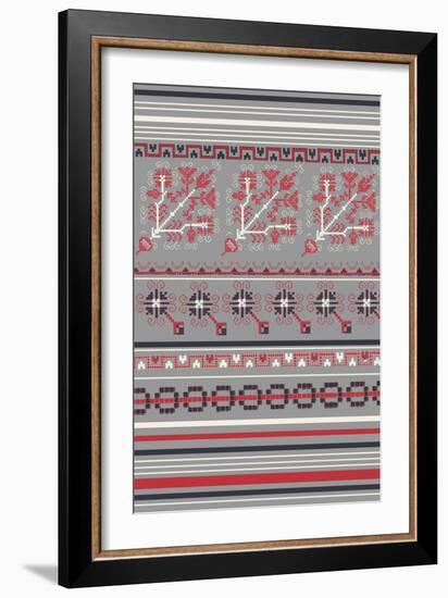 Nordic Cross Stitch Gray-Nicholas Biscardi-Framed Art Print