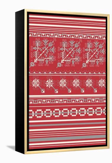 Nordic Cross Stitch Red-Nicholas Biscardi-Framed Stretched Canvas