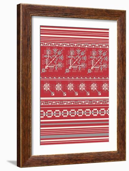 Nordic Cross Stitch Red-Nicholas Biscardi-Framed Art Print
