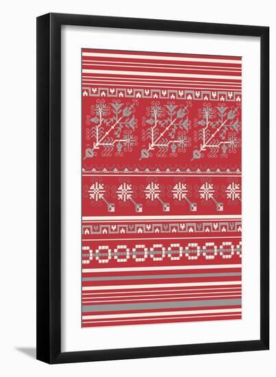 Nordic Cross Stitch Red-Nicholas Biscardi-Framed Art Print