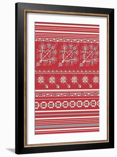 Nordic Cross Stitch Red-Nicholas Biscardi-Framed Art Print