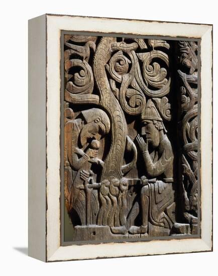 Nordic Saga or Legend of Siegfried or Sigurd, 12th century wood panel from Setesdale Church Norway-null-Framed Premier Image Canvas