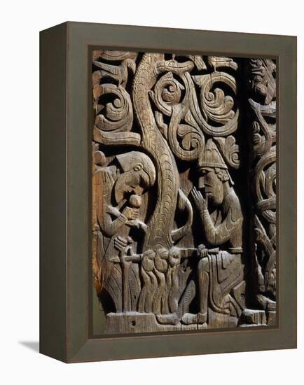 Nordic Saga or Legend of Siegfried or Sigurd, 12th century wood panel from Setesdale Church Norway-null-Framed Premier Image Canvas