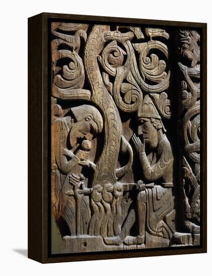 Nordic Saga or Legend of Siegfried or Sigurd, 12th century wood panel from Setesdale Church Norway-null-Framed Premier Image Canvas