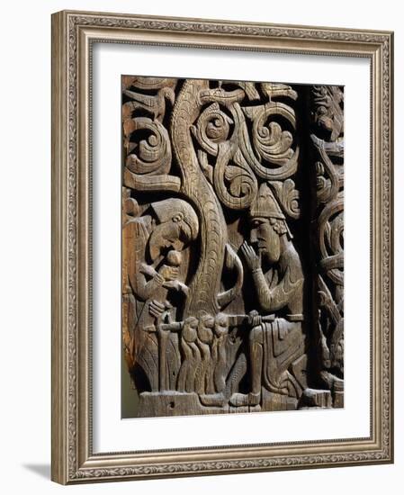 Nordic Saga or Legend of Siegfried or Sigurd, 12th century wood panel from Setesdale Church Norway-null-Framed Photographic Print