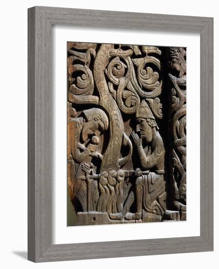 Nordic Saga or Legend of Siegfried or Sigurd, 12th century wood panel from Setesdale Church Norway-null-Framed Photographic Print