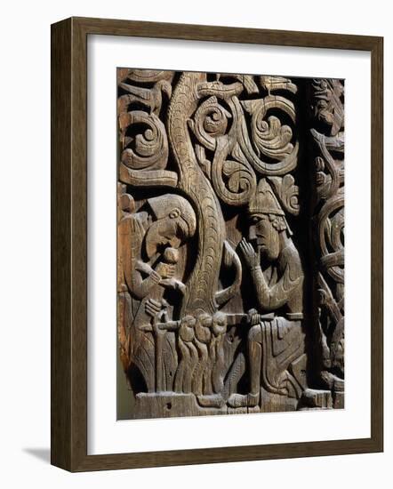 Nordic Saga or Legend of Siegfried or Sigurd, 12th century wood panel from Setesdale Church Norway-null-Framed Photographic Print